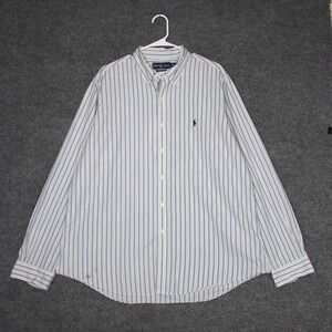 Ralph Lauren Shirt Mens XXL Blue White Custom Fit Striped Polo Classic Casual